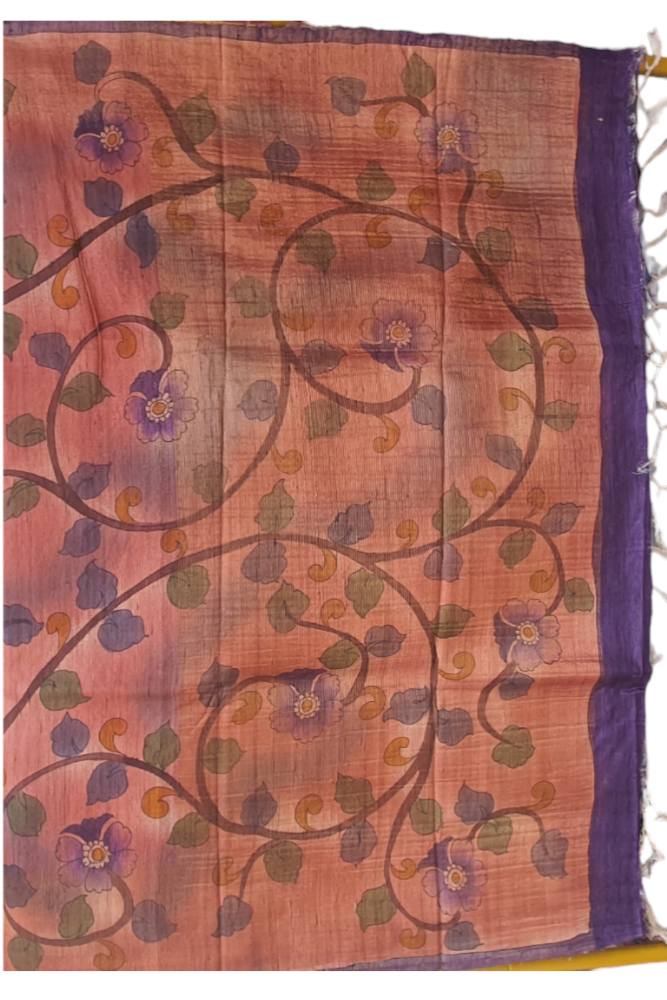 Pink Pure Kosa Silk Saree handloom with Kalamkari hand painting perfect for wedding, party, house warming, birthday, ceremony
