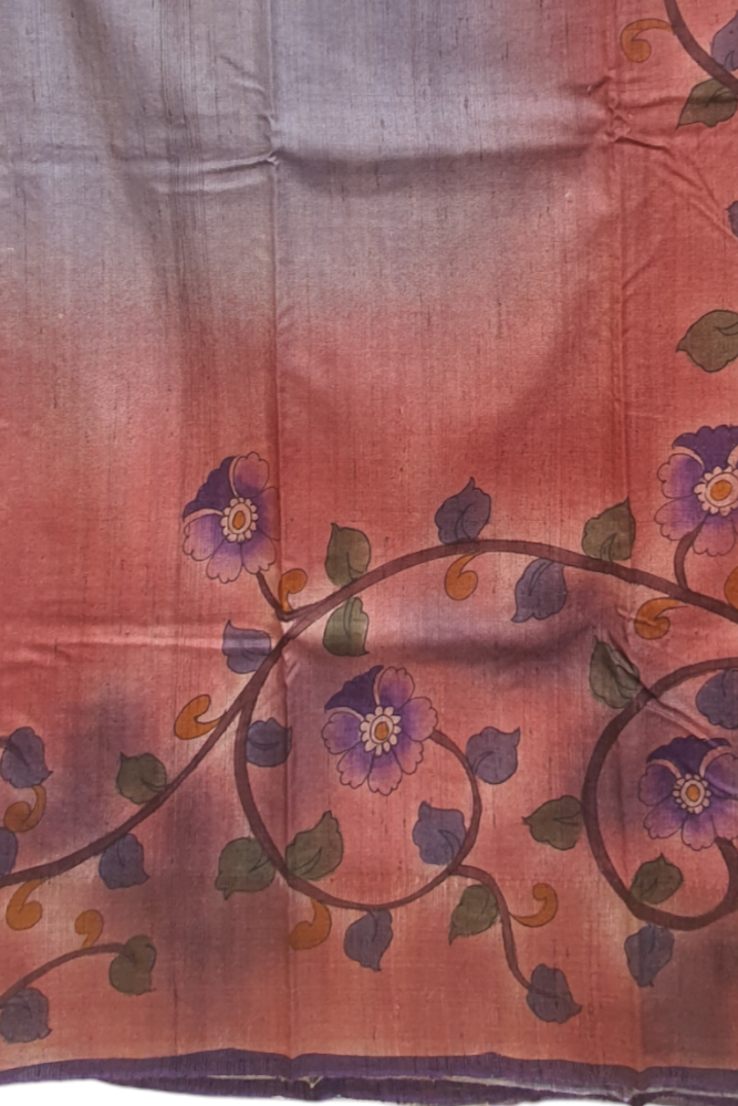 Pink Pure Kosa Silk Saree handloom with Kalamkari hand painting perfect for wedding, party, house warming, birthday, ceremony