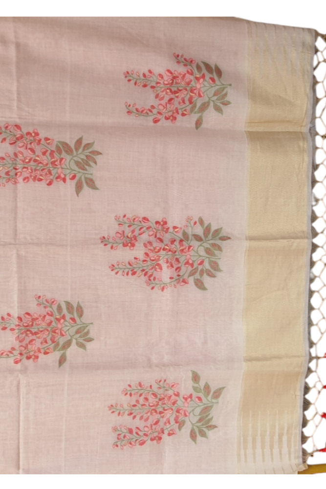 Pure muslin cotton saree with weaved work