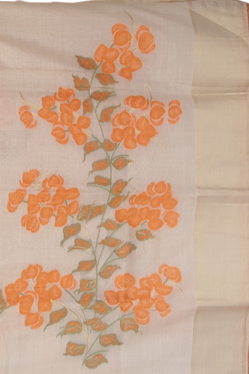 Orange Off White Sari Pure Muslin Saree Pure Cotton Saree