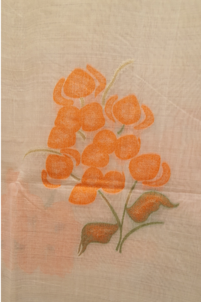Orange Off White Sari Pure Muslin Saree Pure Cotton Saree