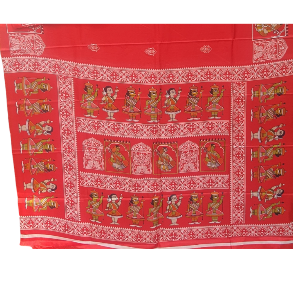 Red semi tussar printed saree