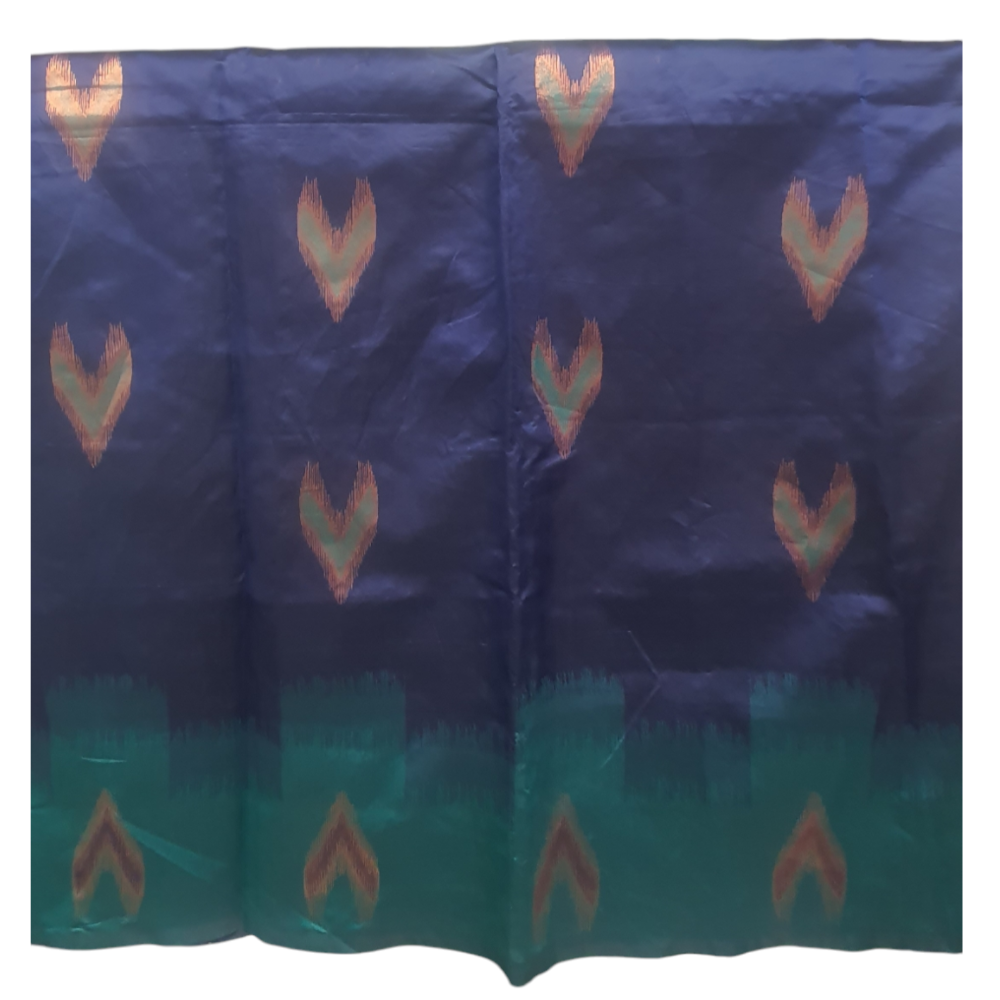 Blended silk Dark Blue color saree with contrast green color border ikkat saree Semi silk saree sari wedding shadi office wear office party easy to carry light weight