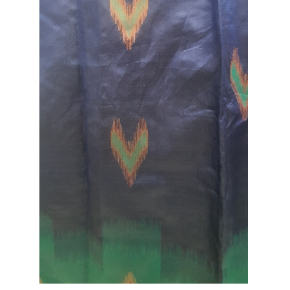 Blended silk Dark Blue color saree with contrast green color border ikkat saree Semi silk saree sari wedding shadi office wear office party easy to carry light weight