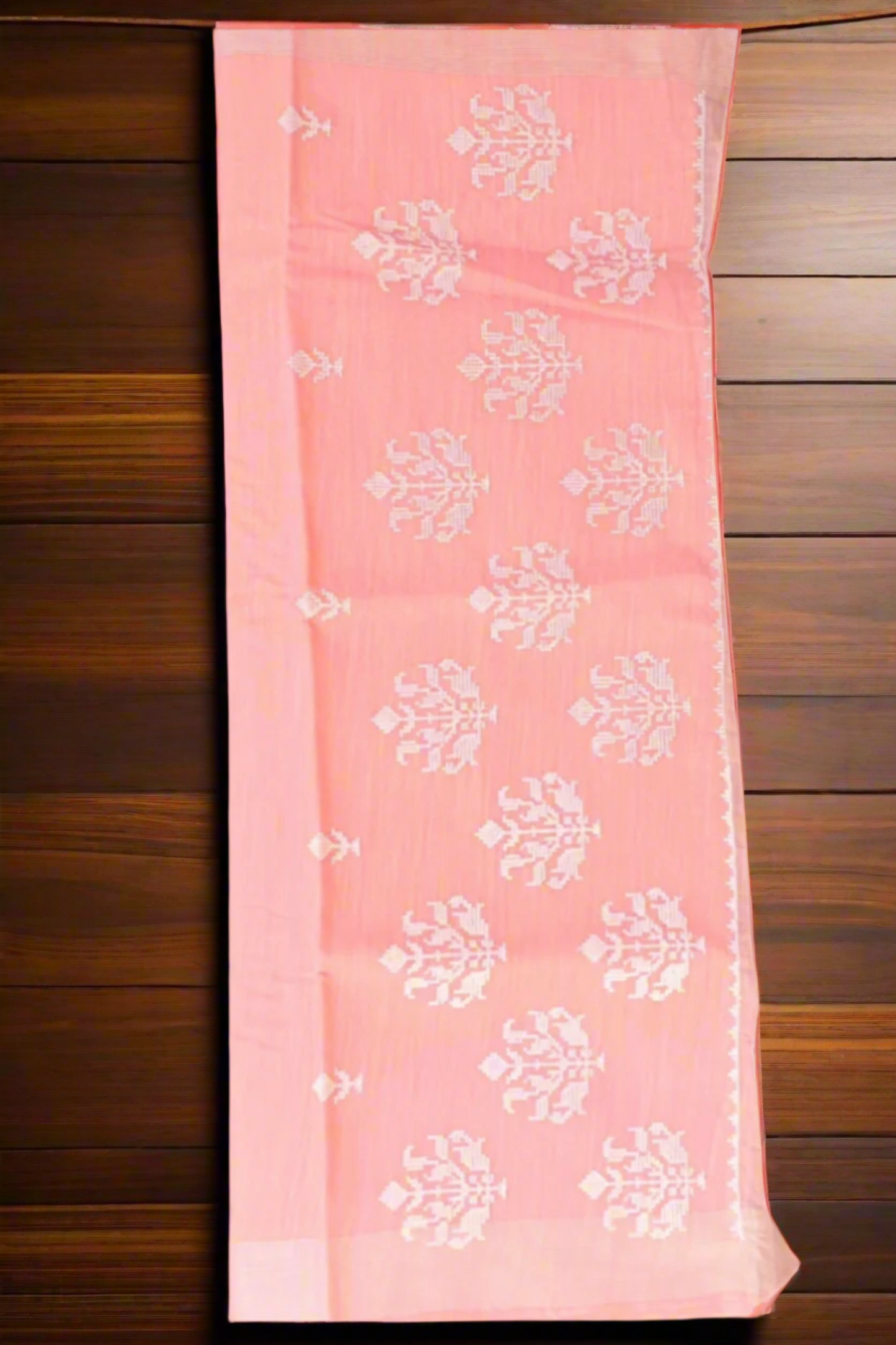 Baby Pink Linen Saree with Embroidery Day wear Light wear