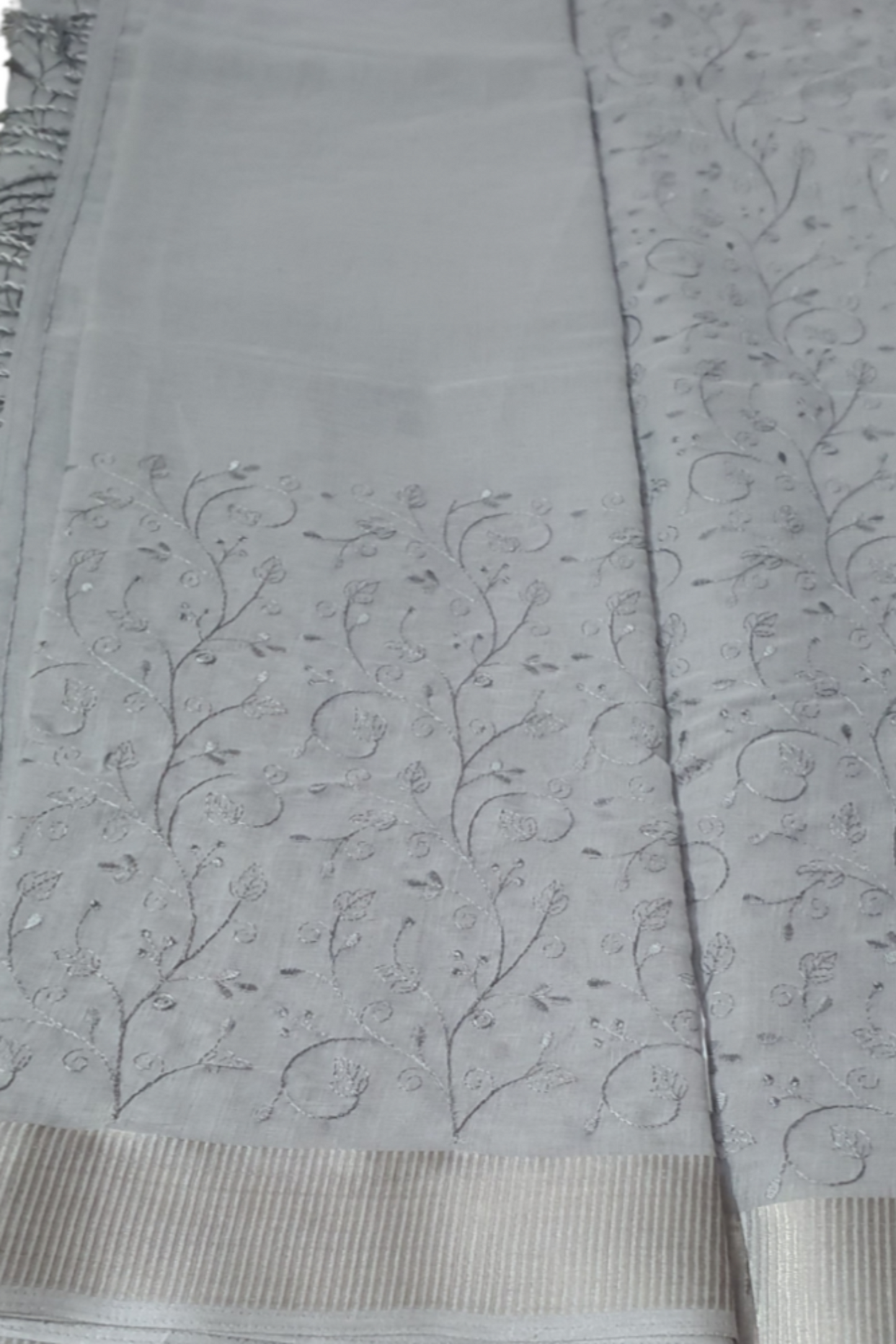 Grey Linen Saree Pure Linen Embroidery