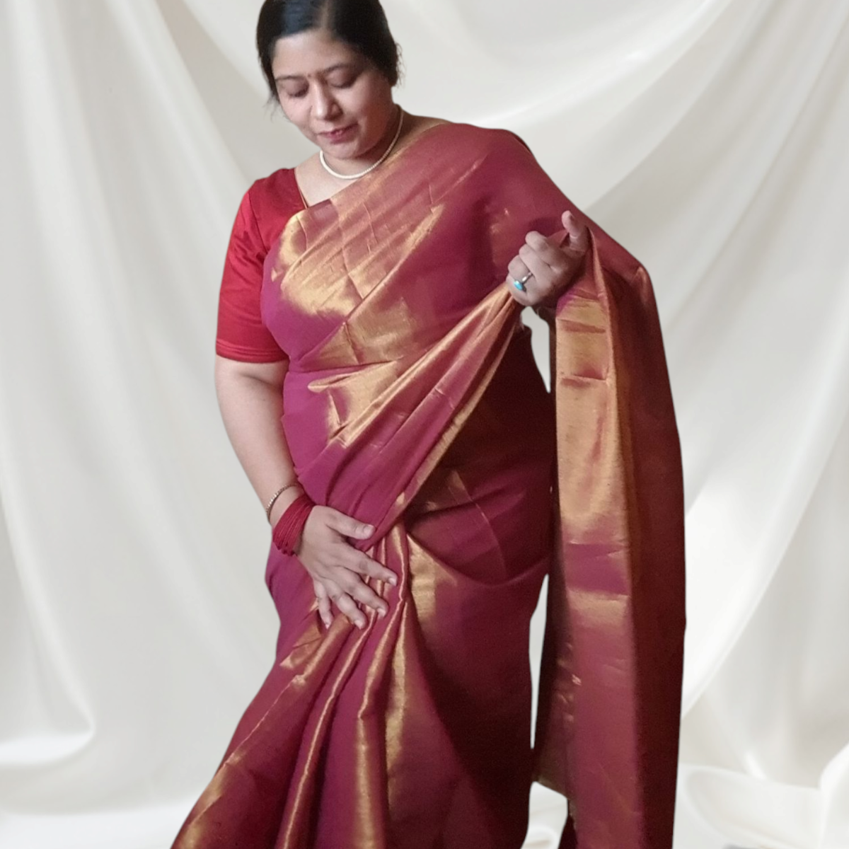 Maroon Golden with Tassel Glass Tissue Saree