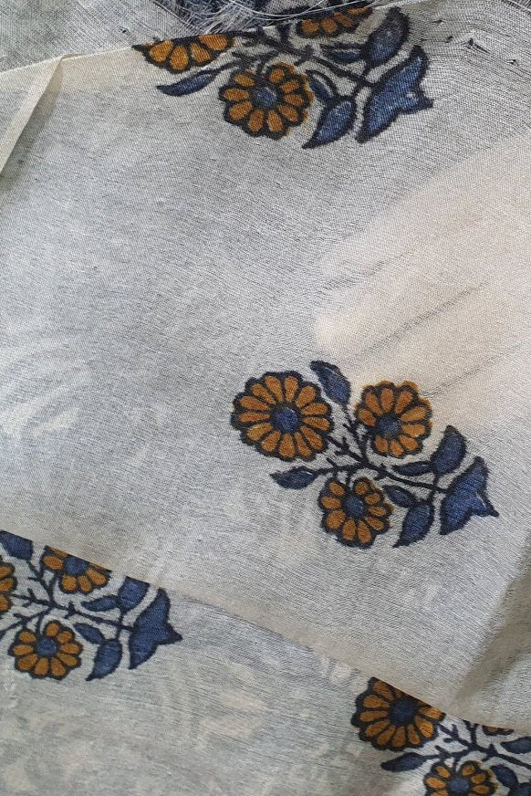 blue block print tussar silk saree sari party office function