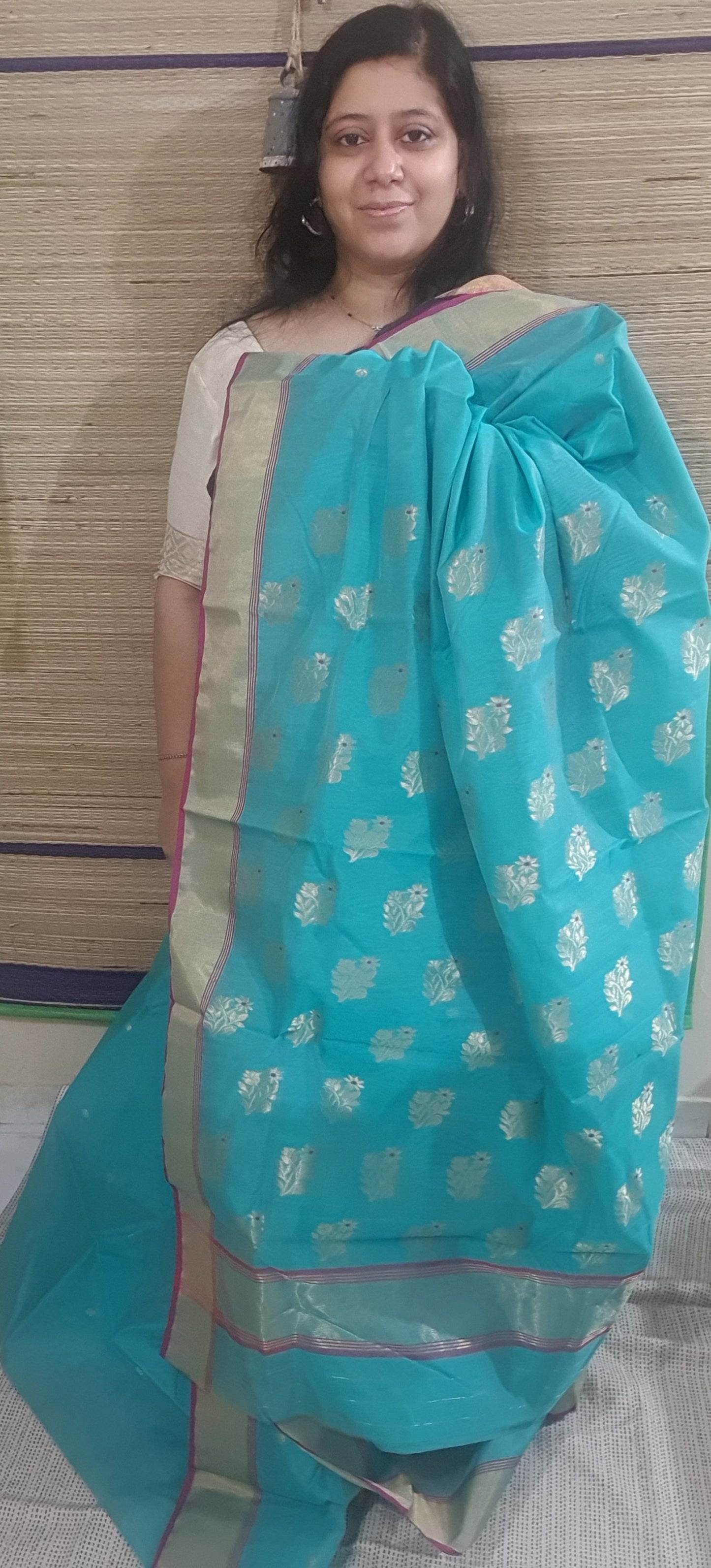Rama Green Pure Chanderi Cotton Silk