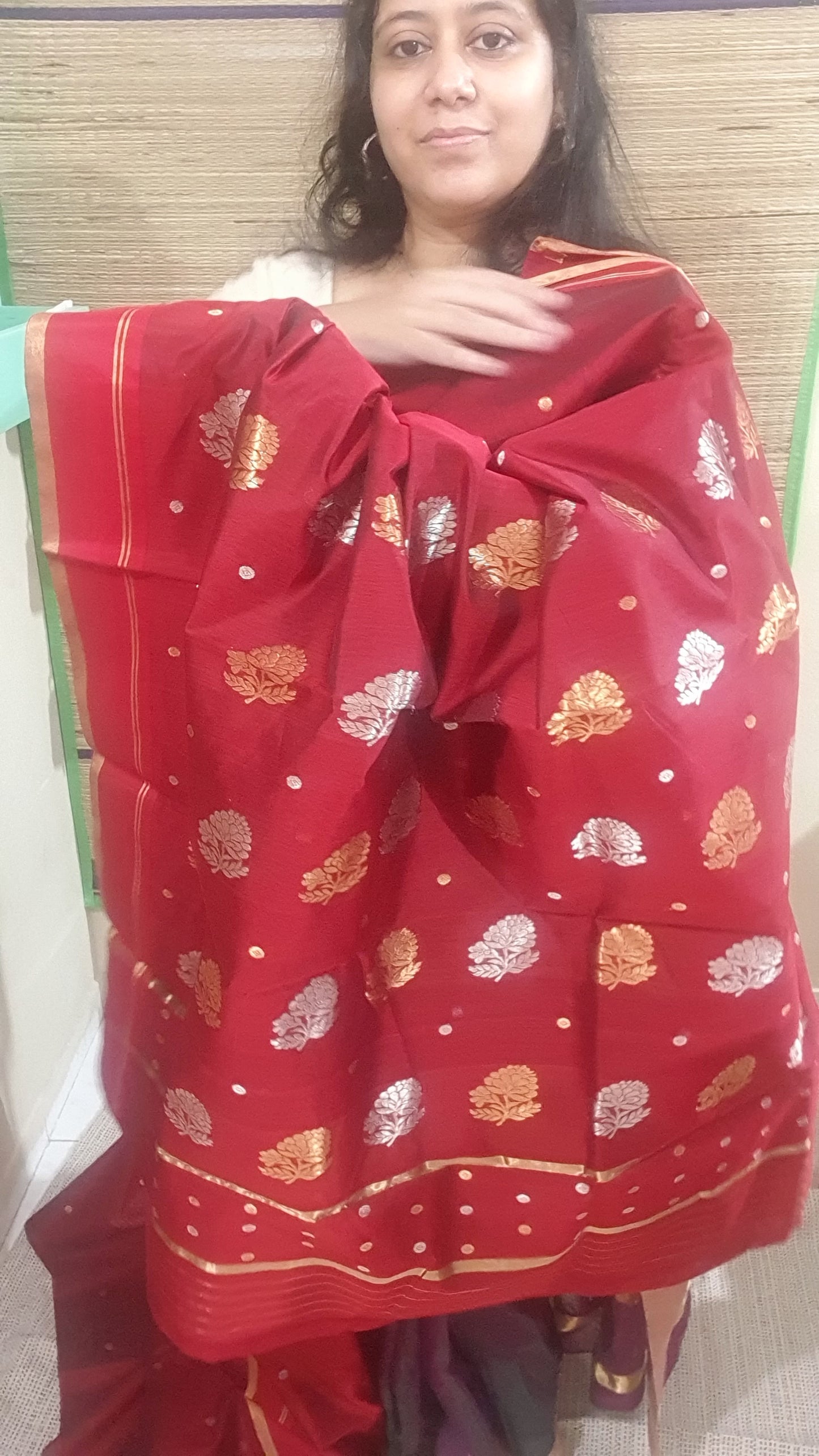 Deep Maroon Red Pure Chanderi Cotton Silk
