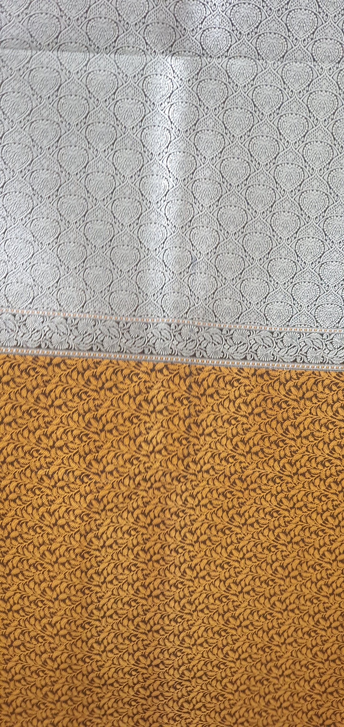 Mustard Yellow Leaf on Black Pure Luxury Banarasi Val Kalam