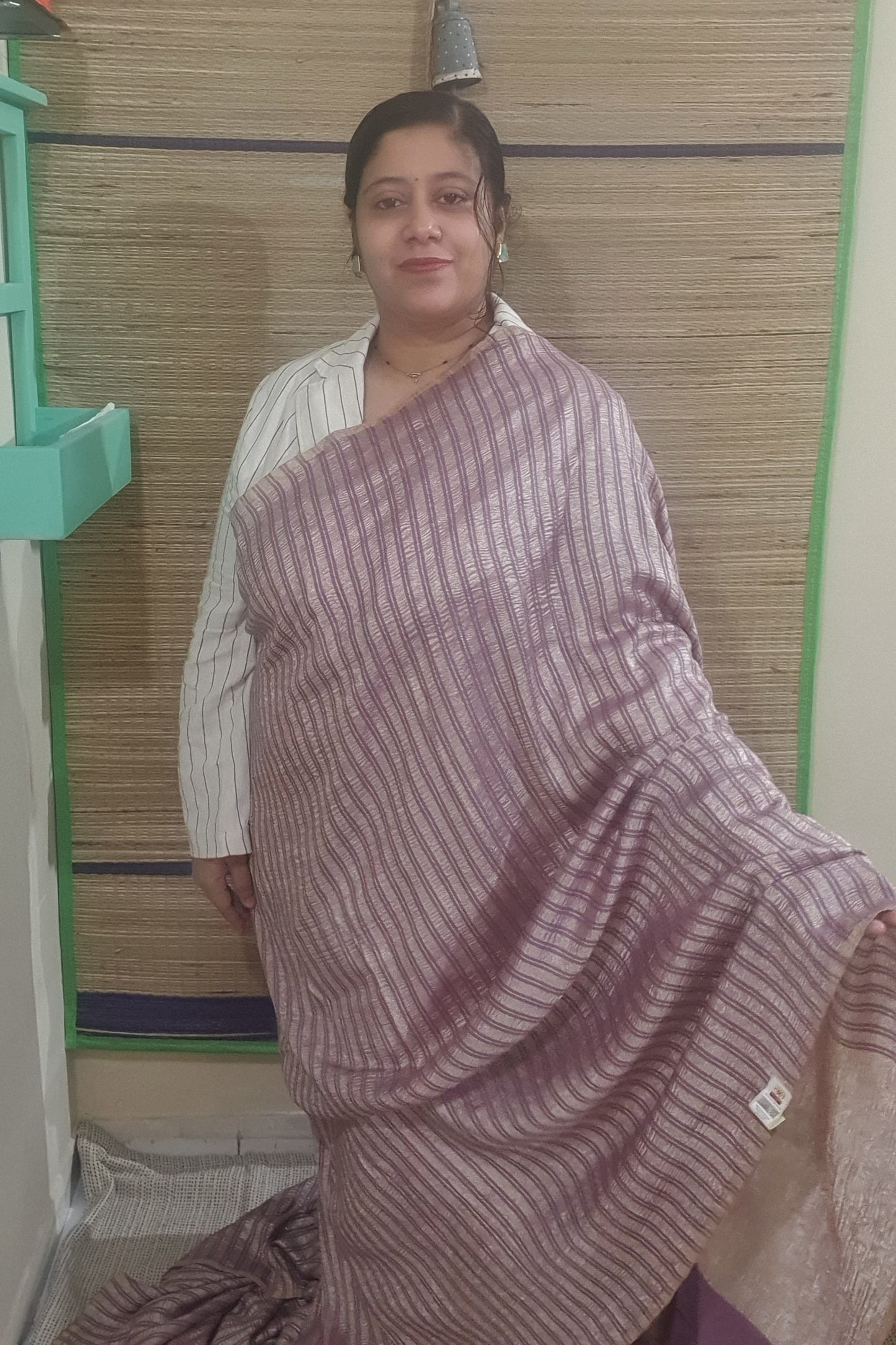 Purple Silver Strip Pure Luxury Banarasi Tissue