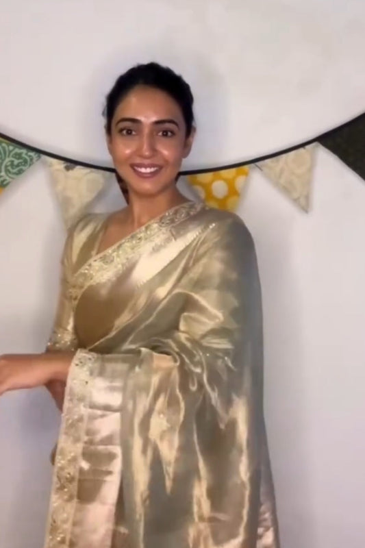 Mint Green Pure Banarasi Tissue Saree | Cutom Made for Actress Hitha Chandrashekaran