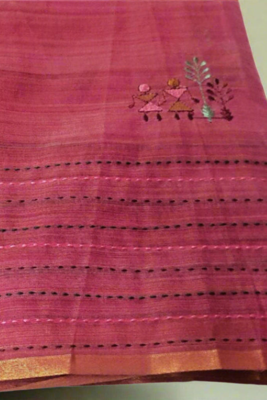 Berry Mauve Pink  Sari Cotton Linen saree  wedding party office party light weight breathable saree