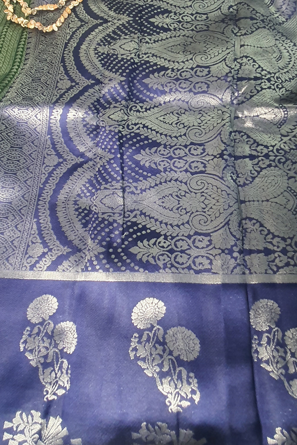 bottle green saree