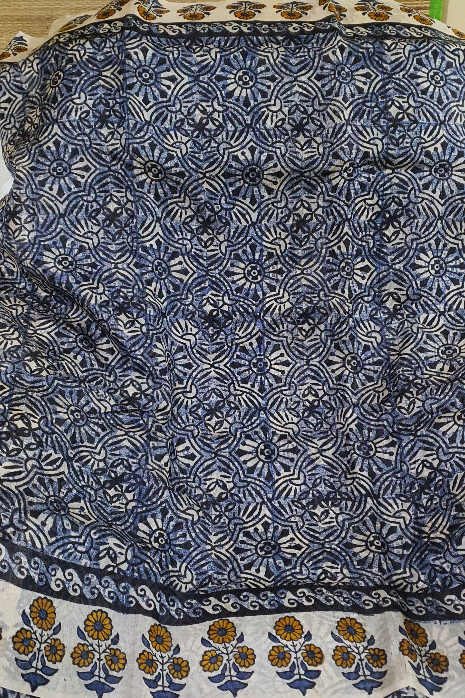 Navy Blue Fine Tussar Saree