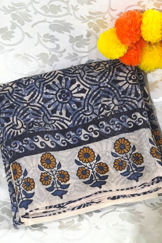 Navy Blue Fine Tussar Saree
