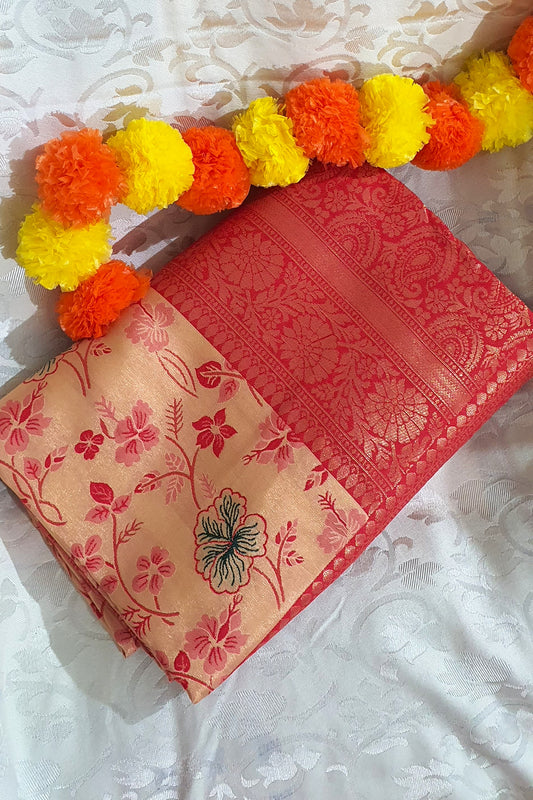 Peach blended south silk weaved saree