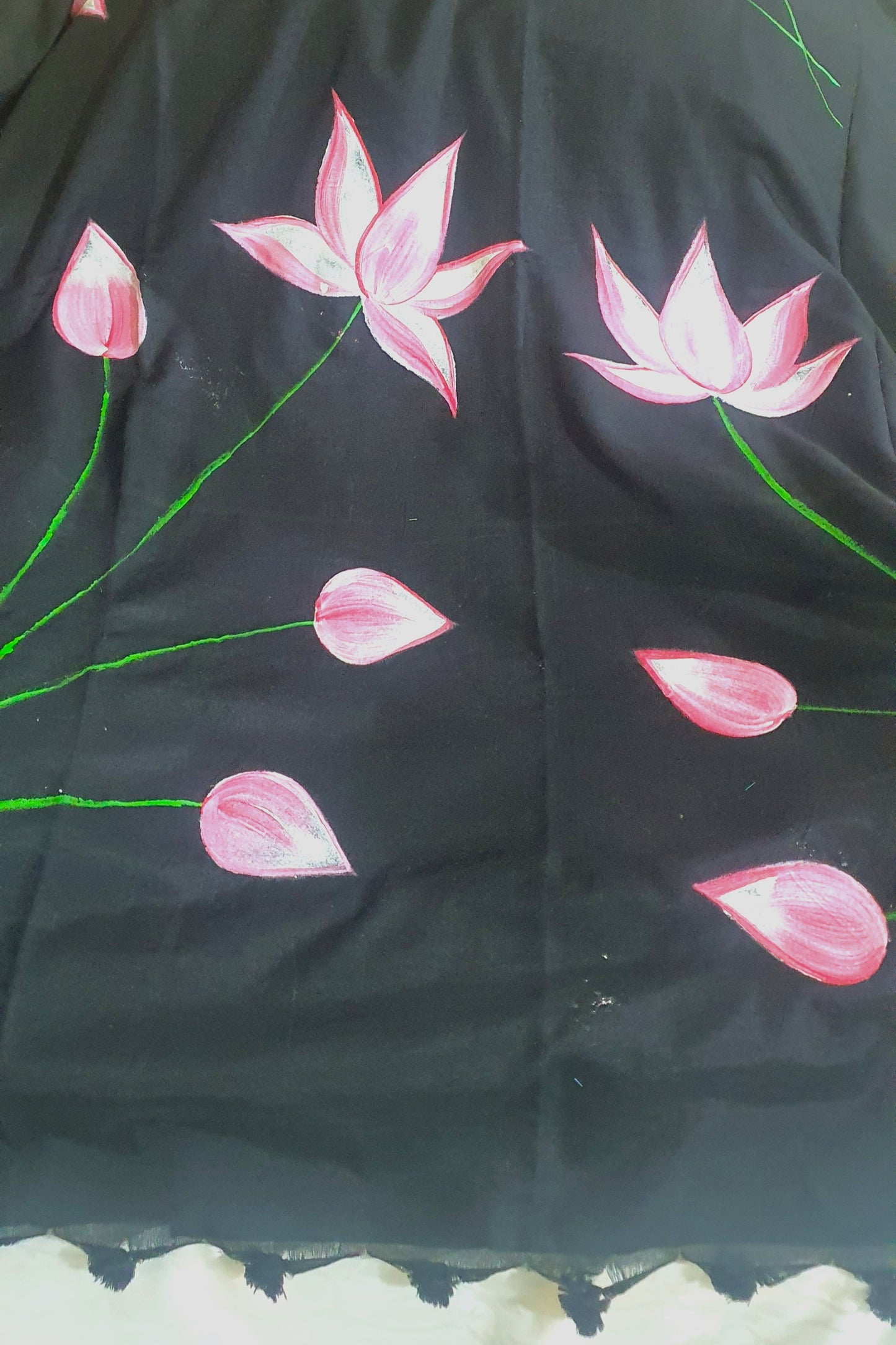 Black Hand painted cotton saree