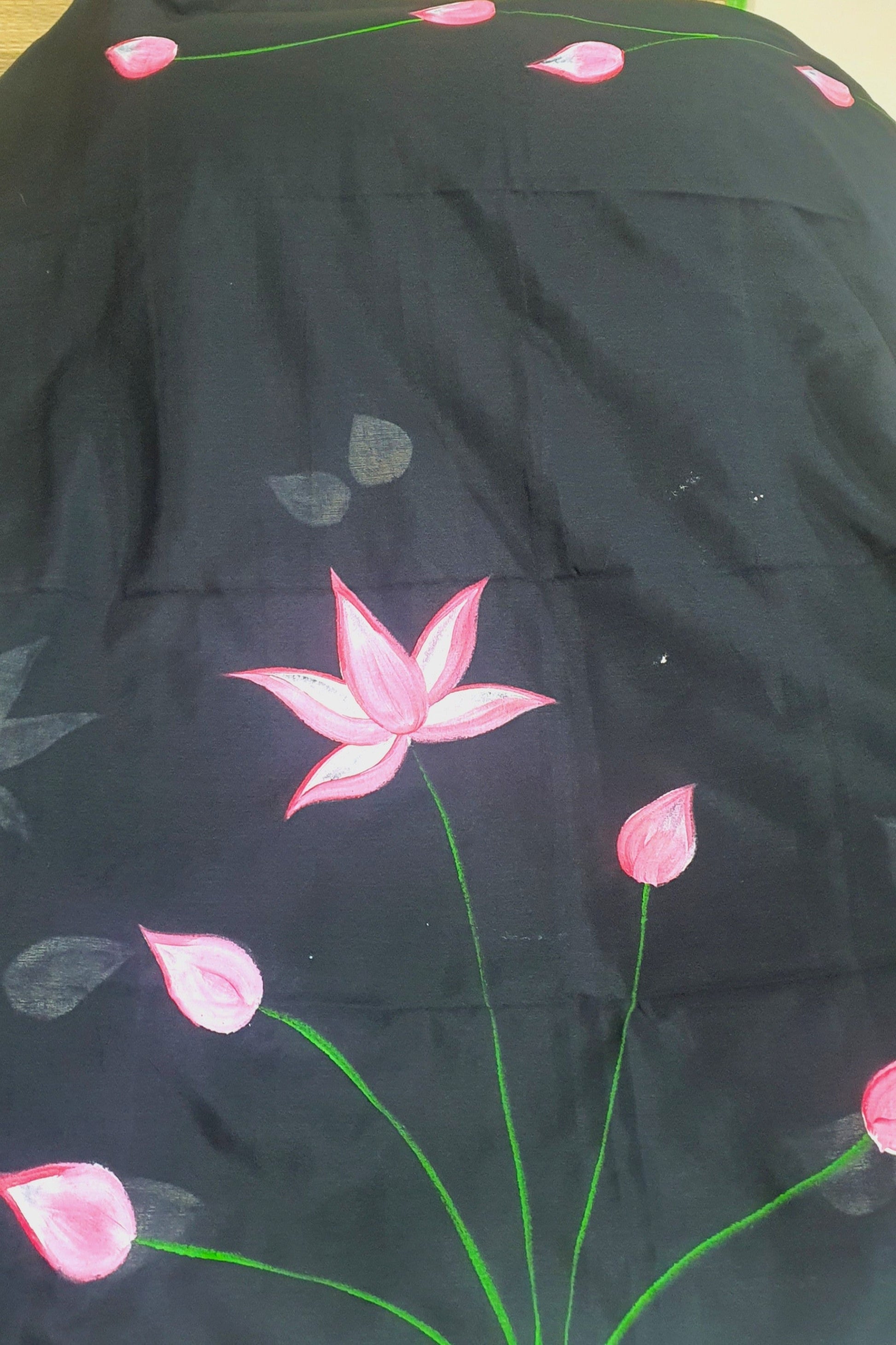 Black Hand painted cotton saree