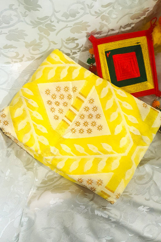 yellow cotton jamdani saree