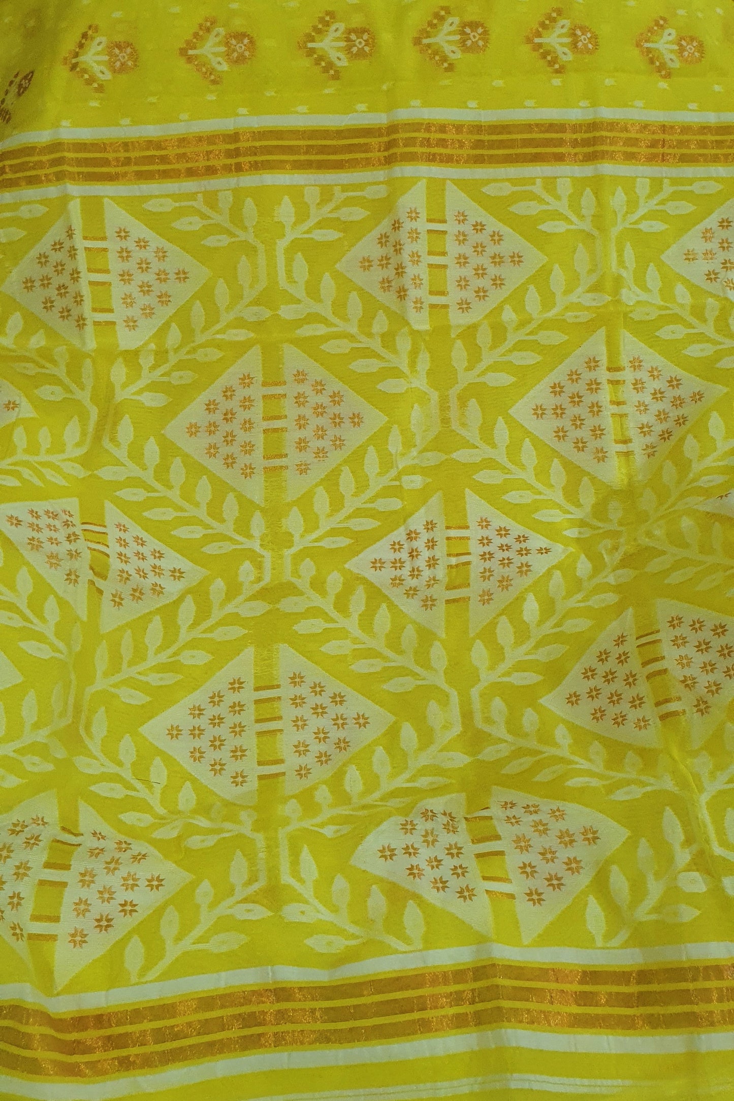 yellow cotton jamdani saree