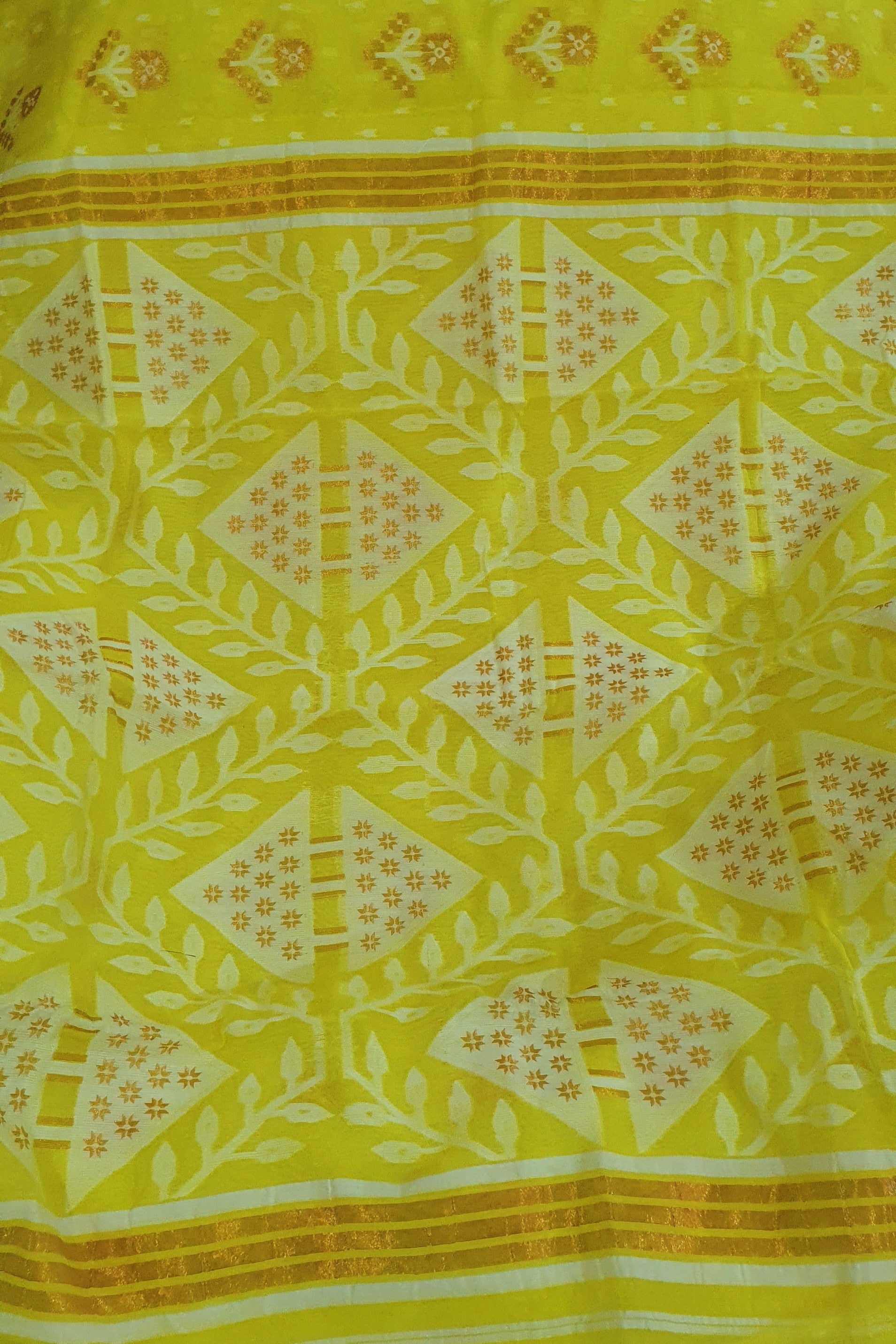 yellow cotton jamdani saree