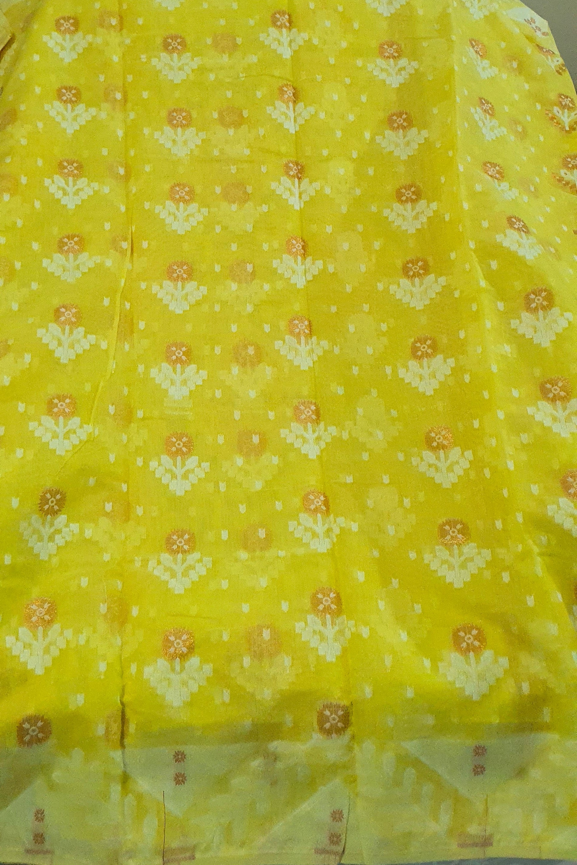 yellow cotton jamdani saree