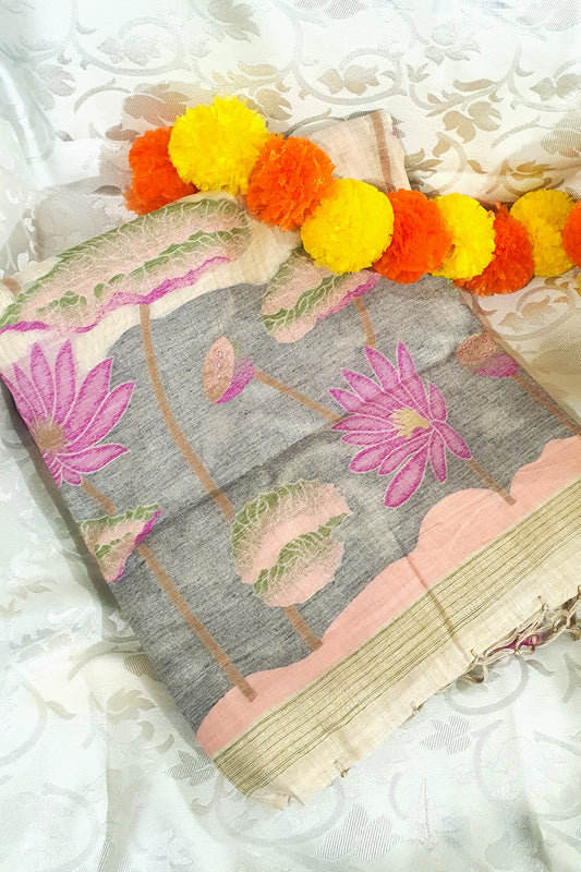 Pink Lotus Pure Muslin Saree