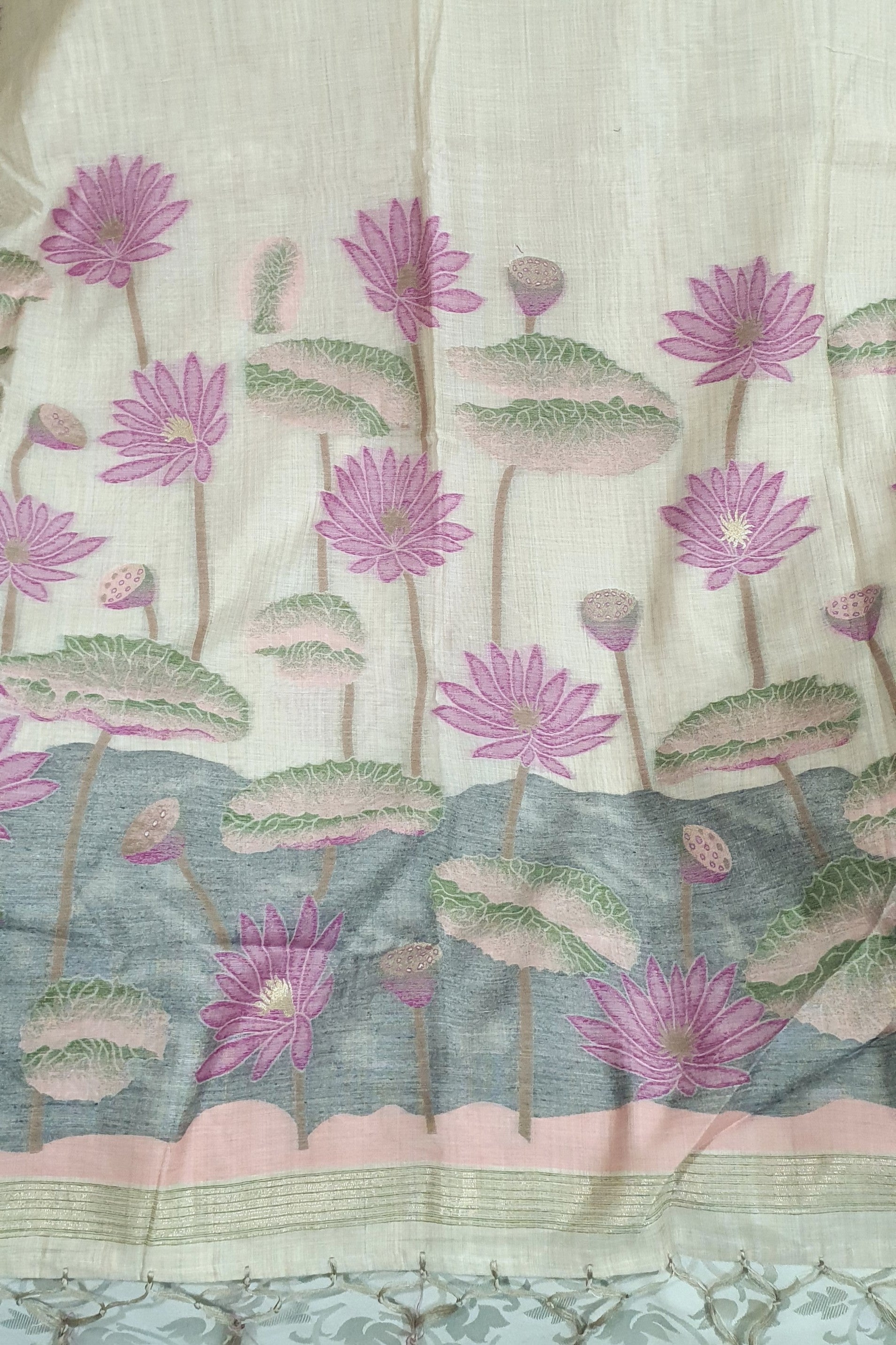 Pink Lotus Pure Muslin Saree