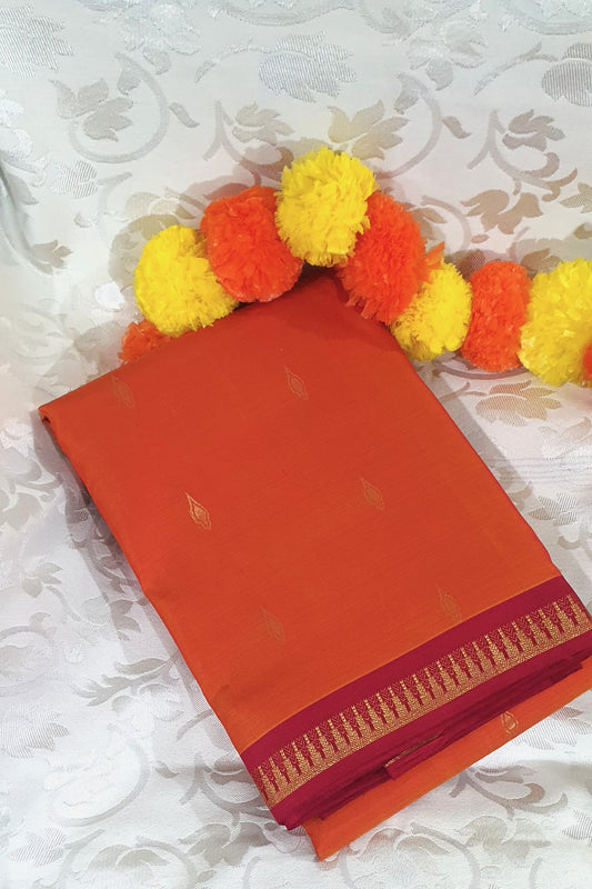 Orange Handloom Kanjivaram Saree