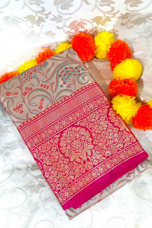 Steel Grey Saree Pure Silk Saree Kanjivaram Wedding occasion party function