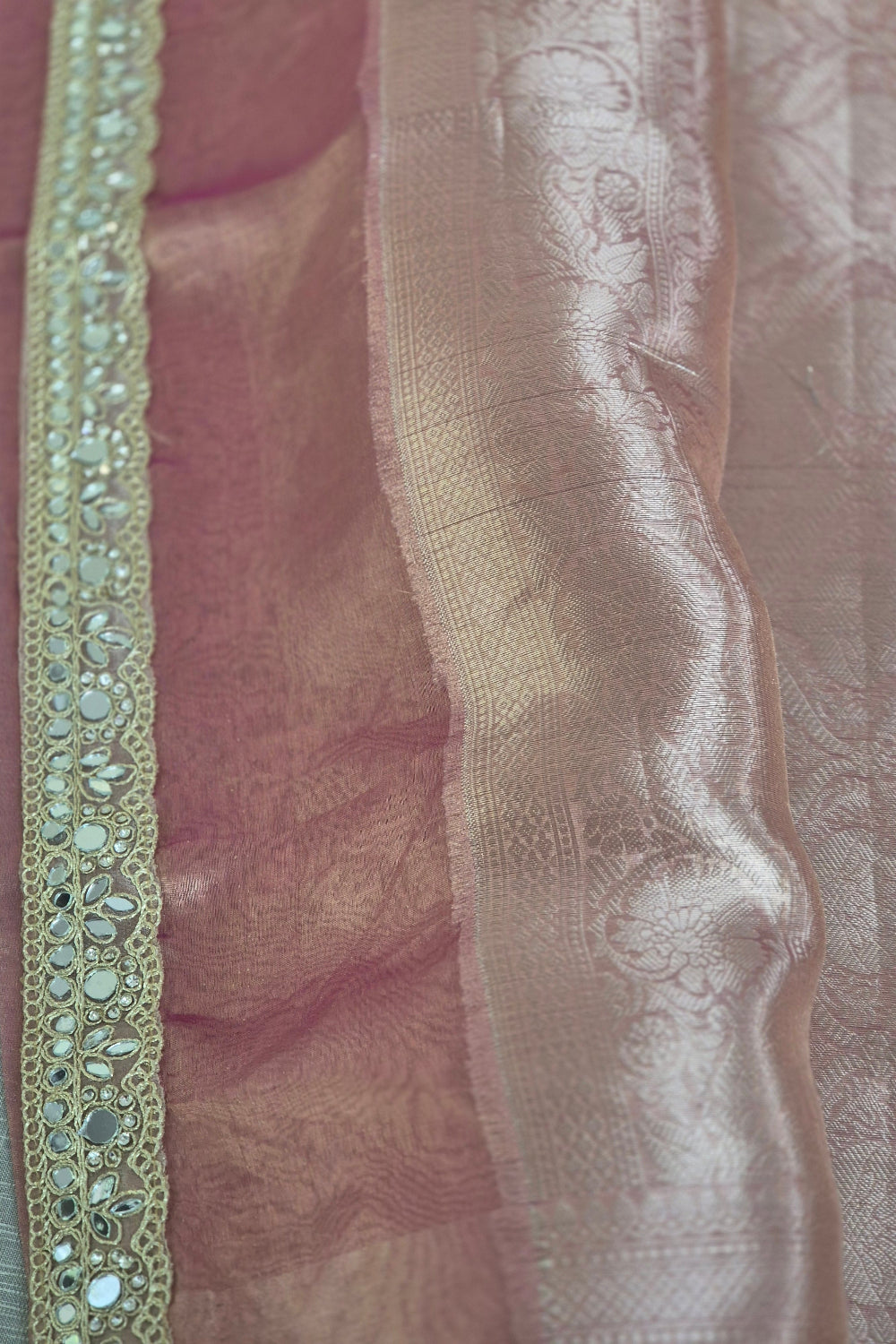 Rose Pink Pure Banarasi Tissue Saree with Silk mark