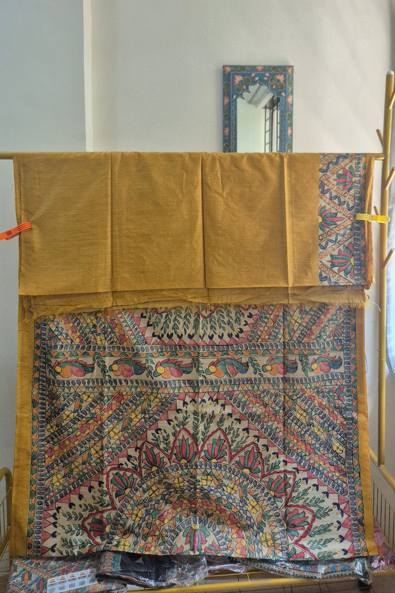 Yellow Pure Handloom Tussar Silk Saree