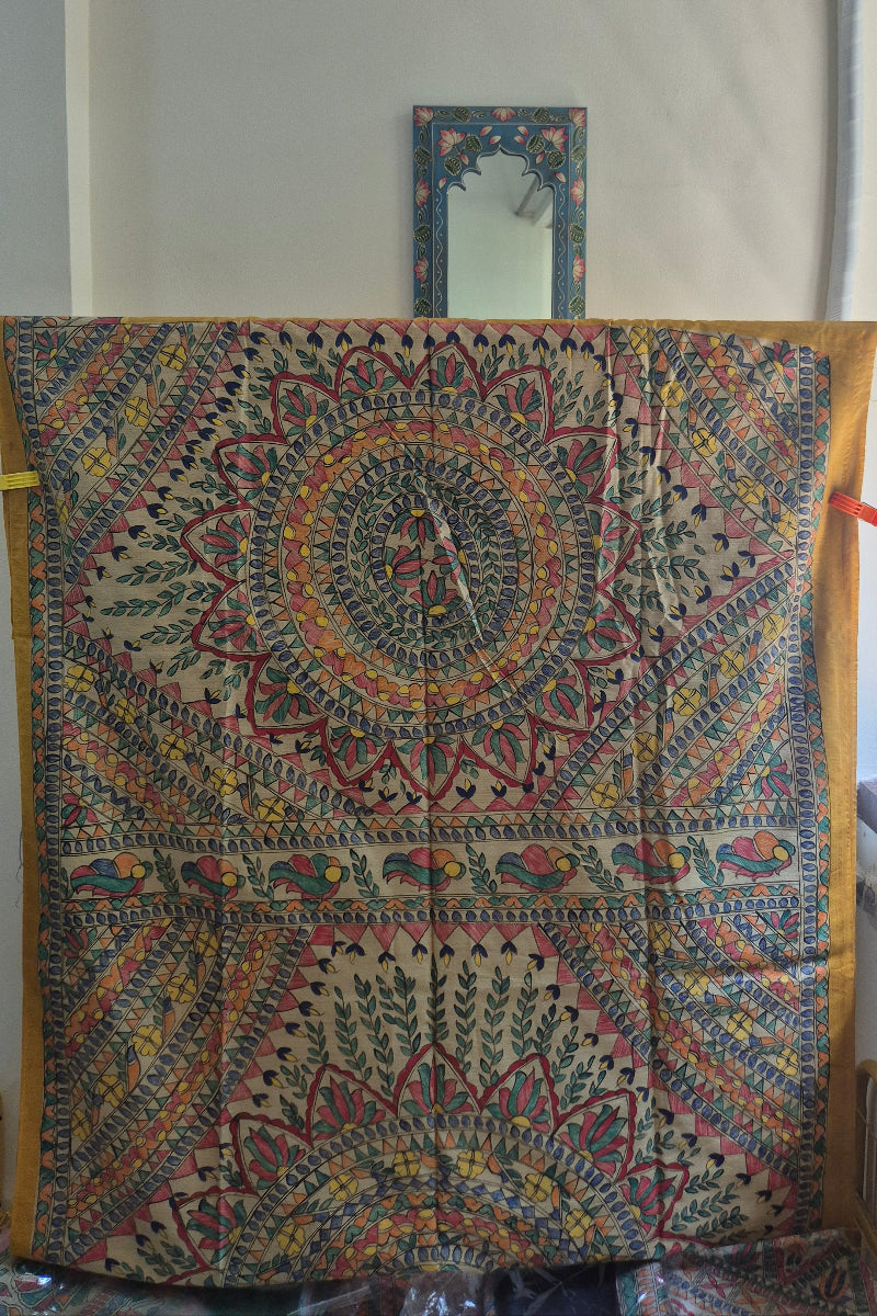 Yellow Pure Handloom Tussar Silk Saree