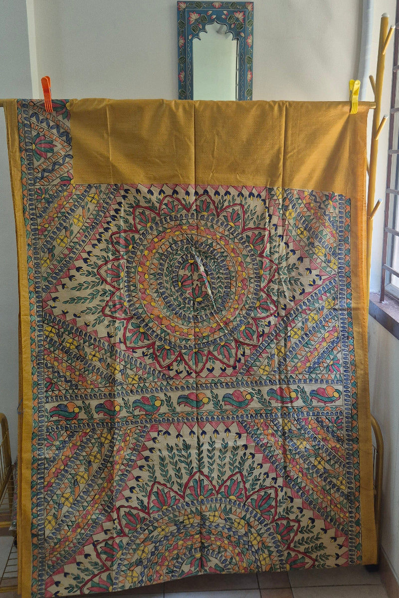 Yellow Pure Handloom Tussar Silk Saree