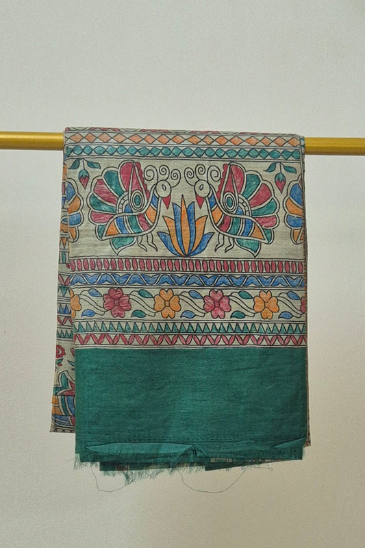 Dark Green Pure Handloom Tussar Silk Saree