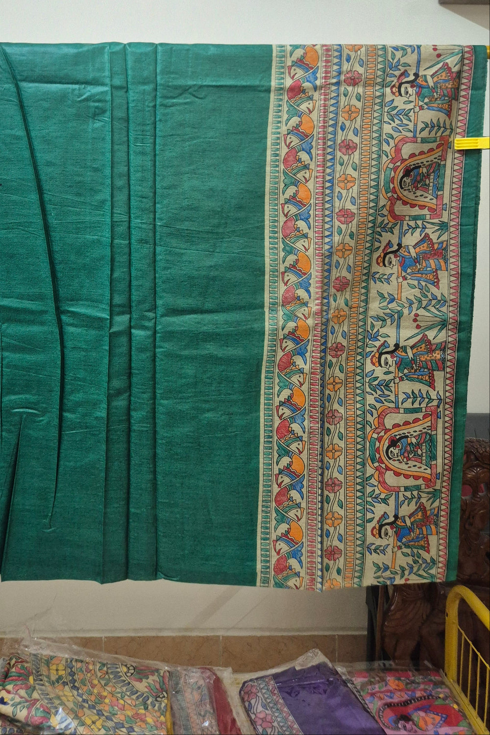 Dark Green Pure Handloom Tussar Silk Saree
