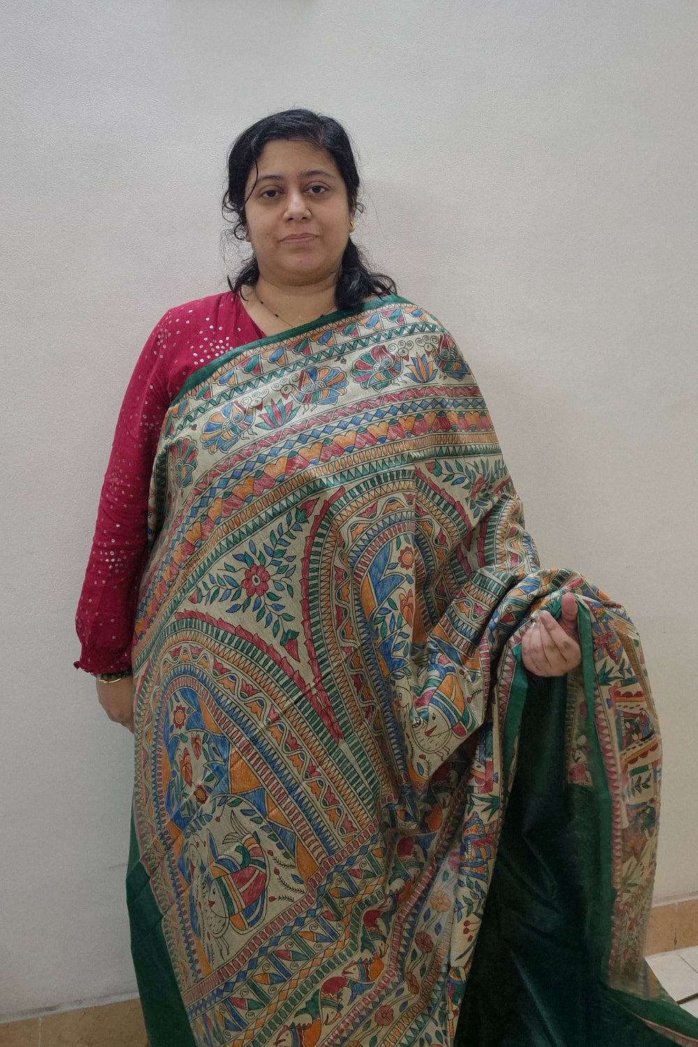 Dark Green Pure Handloom Tussar Silk Saree