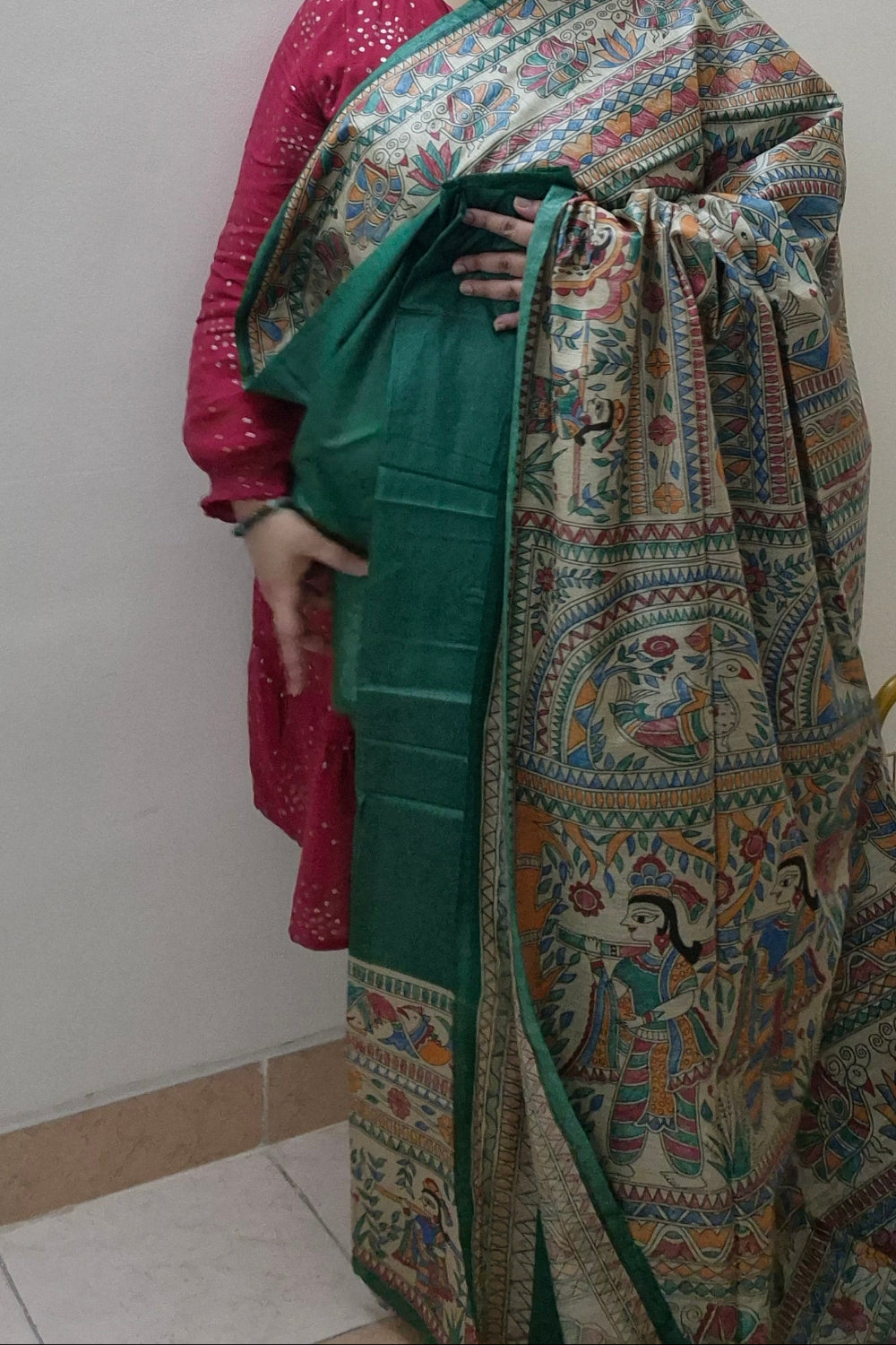 Dark Green Pure Handloom Tussar Silk Saree