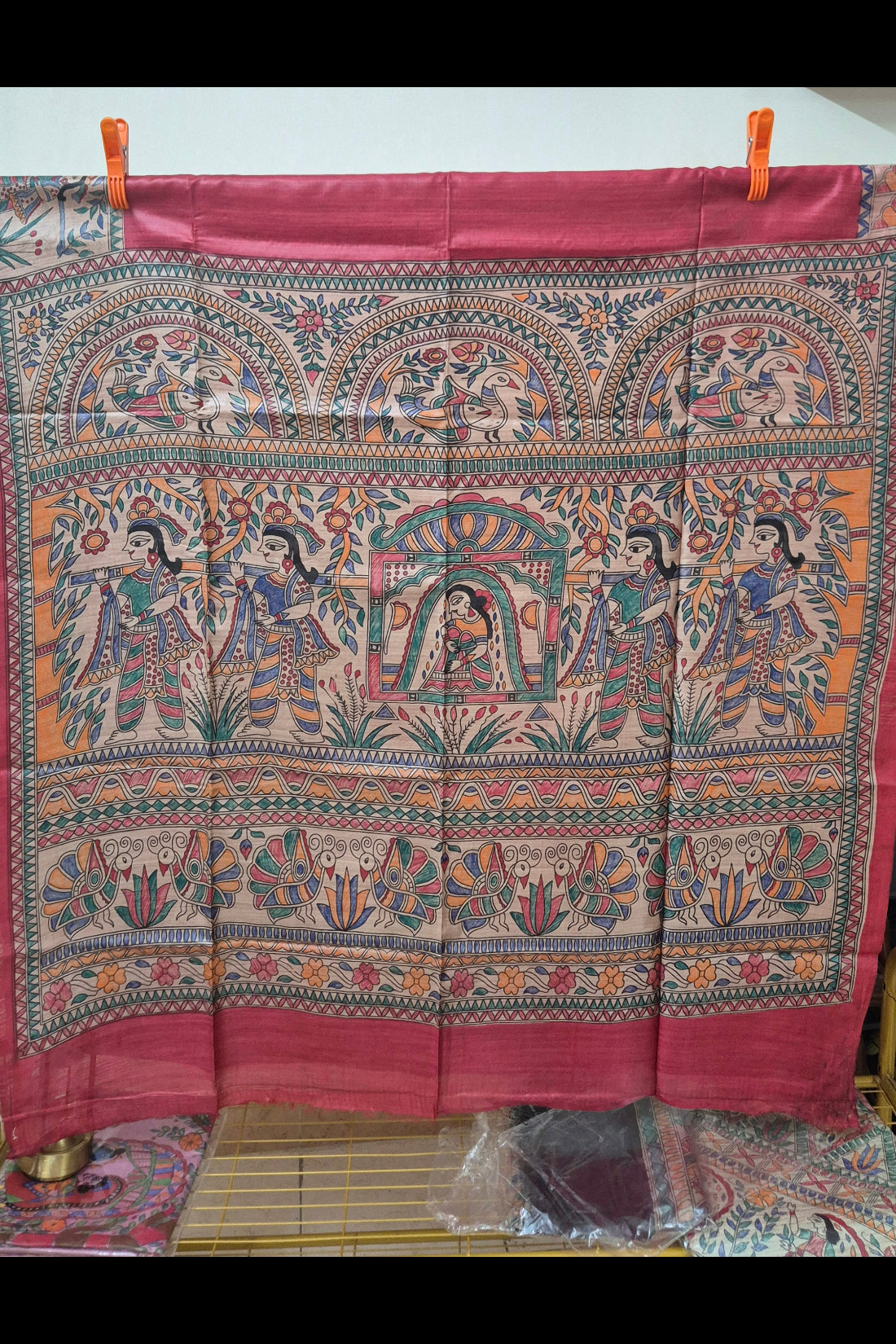 Rose Red Pure Handloom Tussar Silk Saree