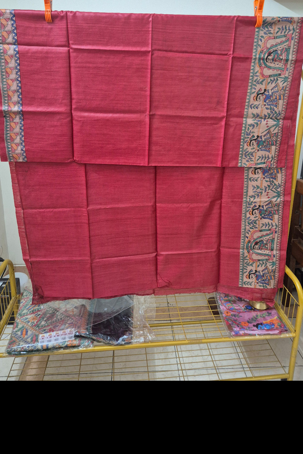 Rose Red Pure Handloom Tussar Silk Saree