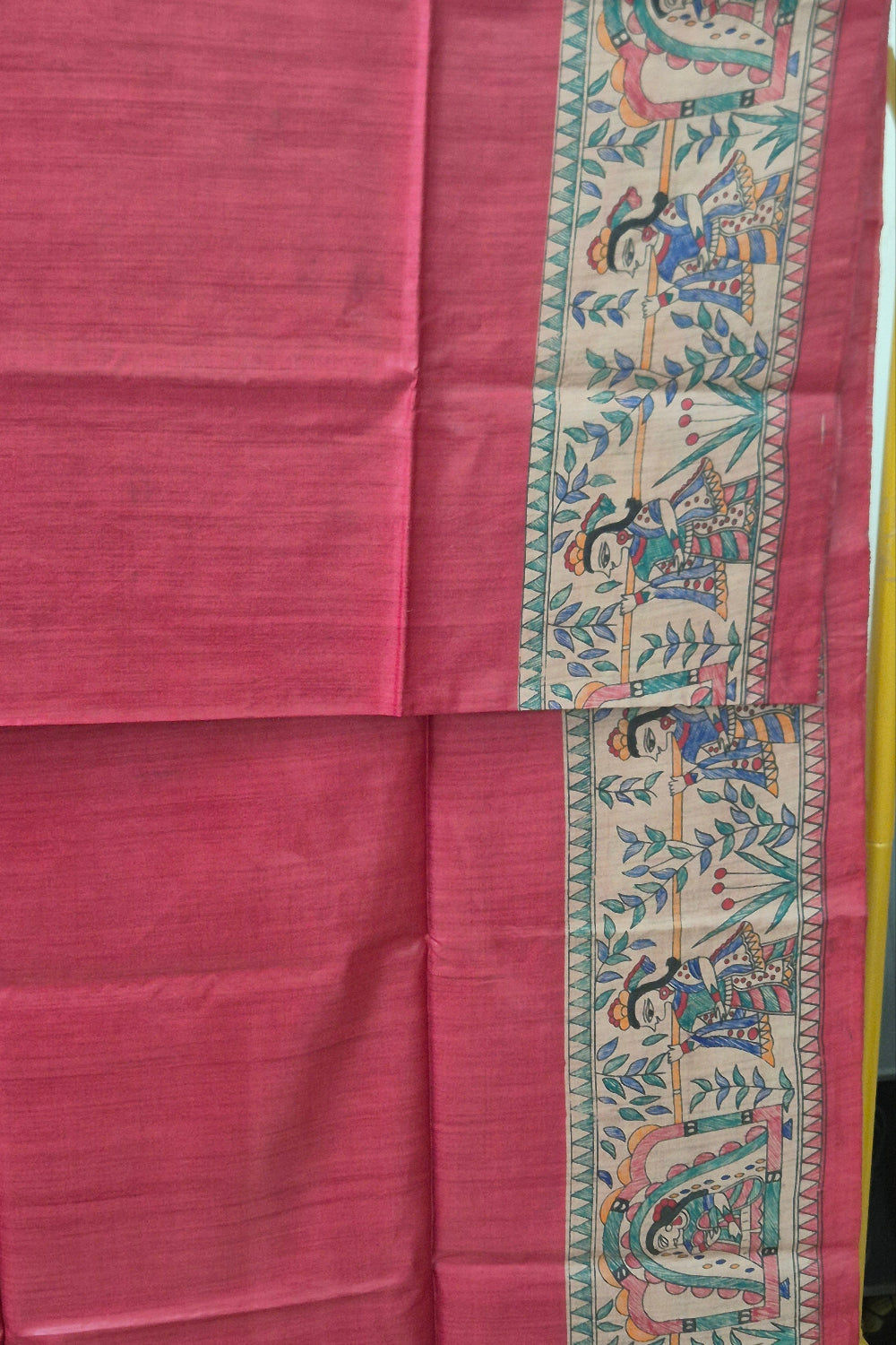 Rose Red Pure Handloom Tussar Silk Saree