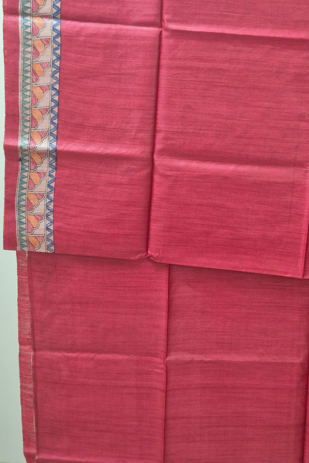 Rose Red Pure Handloom Tussar Silk Saree