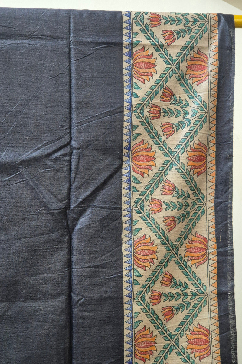 Black Pure Handloom Tussar Silk Saree