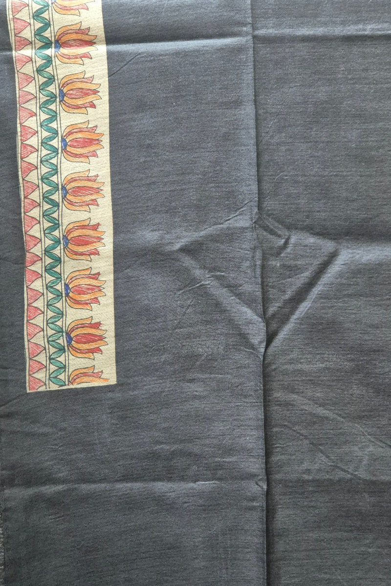 Black Pure Handloom Tussar Silk Saree