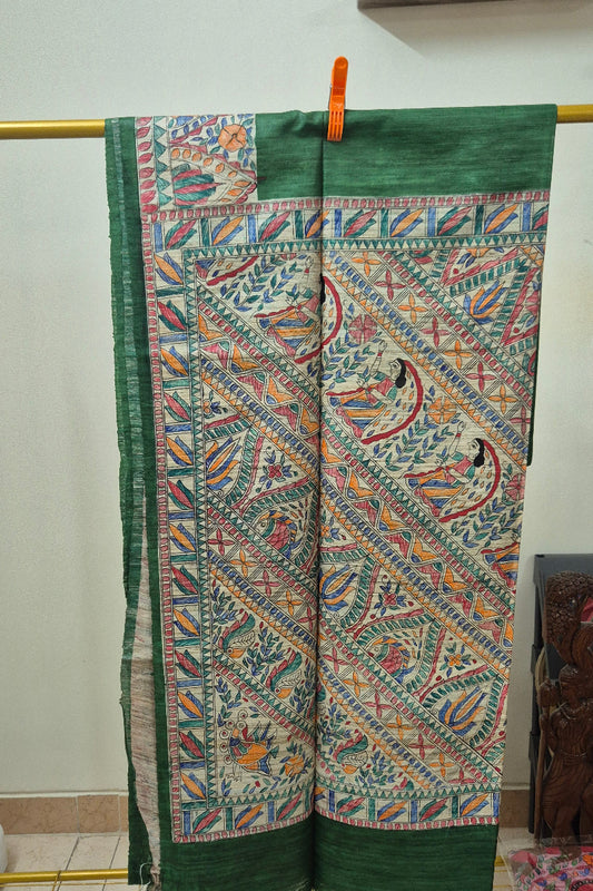 Green Pure Handloom Tussar Silk Saree