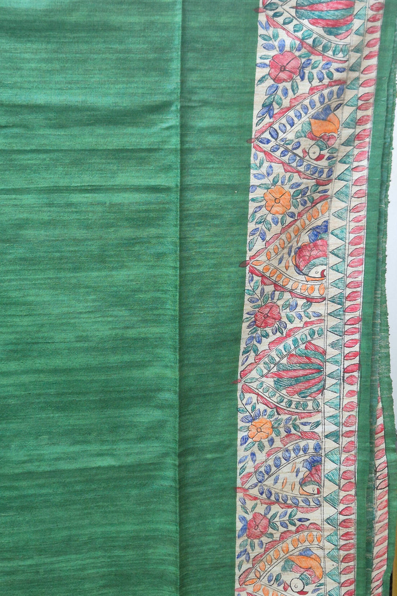 Green Pure Handloom Tussar Silk Saree