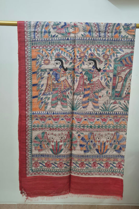 Red Pure Handloom Tussar Silk Saree