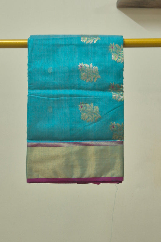 Rama Green Pure Chanderi Cotton Silk Saree